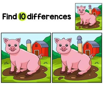 Pig Animal Find The Differences Stock Illustration