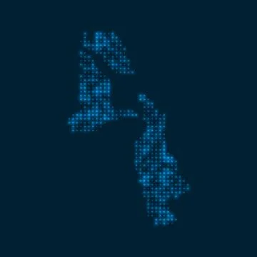 Pig Beach dotted glowing map. Shape of the island with blue bright bulbs. V.. Illustrazione stock