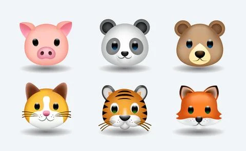 Pig, bear, panda, cat, fox and tiger in cartoon style. Stock Illustration