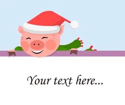 Pig with board in hand with copy space,empty blank Stock Illustration