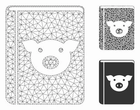 Pig Book Vector Mesh Wire Frame Model and Triangle Mosaic Icon Stock Illustration