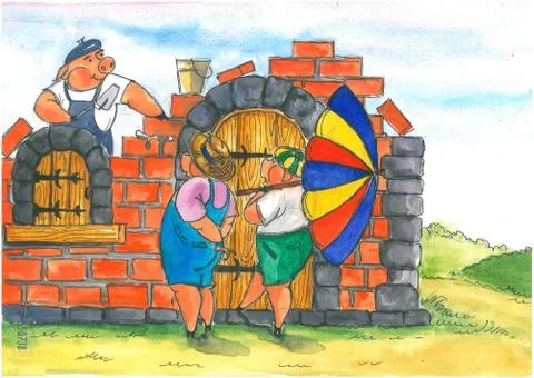 A pig builds a wall. Stock Illustration