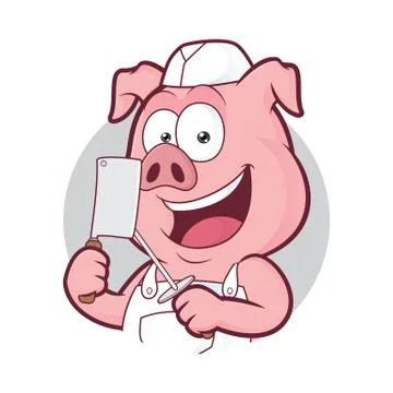 Pig butcher in round frame Stock Illustration