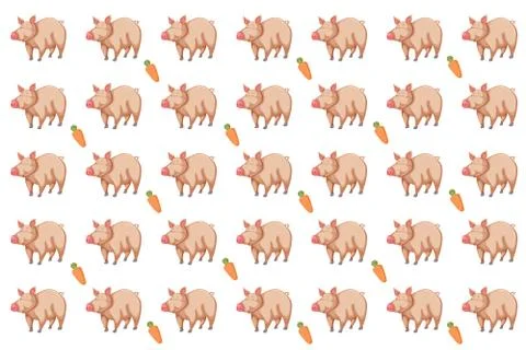 Pig with Carrot Cute Pattern Stock Illustration