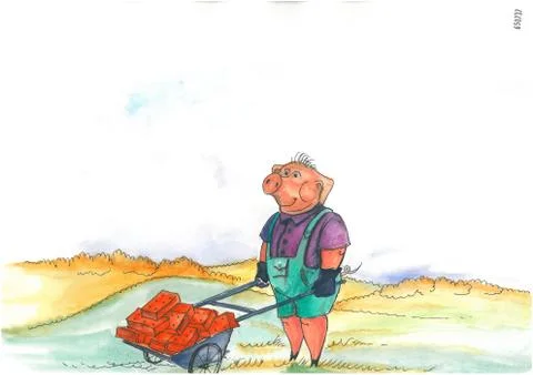 A pig is carrying a brick. Stock Illustration