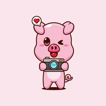 Pig cartoon vector illustration with camera Stock Illustration