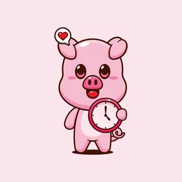 Pig cartoon vector illustration with clock Stock Illustration