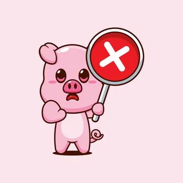 Pig cartoon vector illustration with wrong sign Stock Illustration