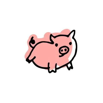 Pig with color shadow vector icon in cute animals sketch set Stock Illustration