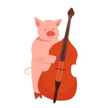 Pig with contrabass Illustration