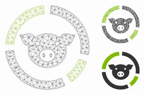 Pig Diagram Vector Mesh Wire Frame Model and Triangle Mosaic Icon Illustrazione stock