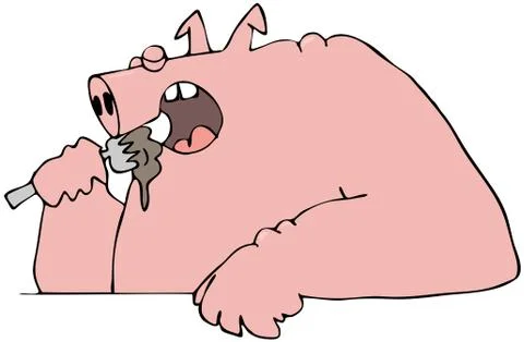 Pig eating with a fork Illustrazione stock