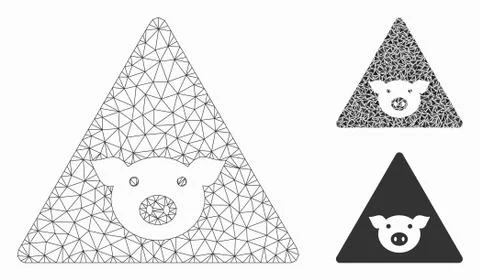Pig Error Vector Mesh Network Model and Triangle Mosaic Icon Stock Illustration