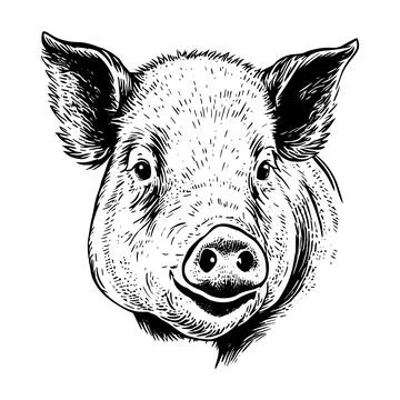 A pig face. Hand drawn vector illustration Stock Illustration