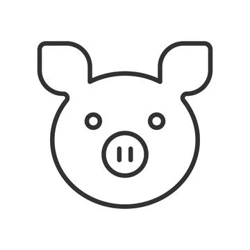 Pig face, icon in line design. pig, animal, farm, livestock, mammal, rural Illustration