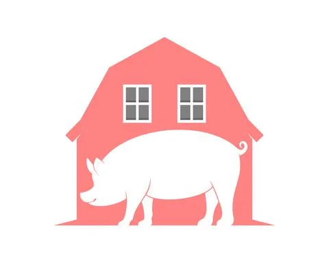 Pig farm with the barn Stock Illustration