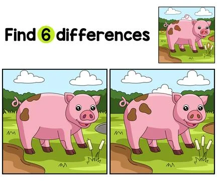Pig Farm Find The Differences Stock Illustration