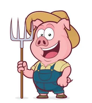 Pig farmer holding a rake Stock Illustration