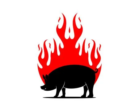Pig with fire flame logo Stock Illustration