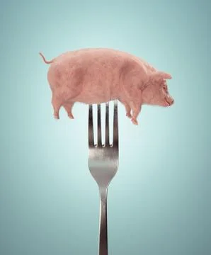 Pig on a fork. Diet and weight loss concept. Stock Illustration
