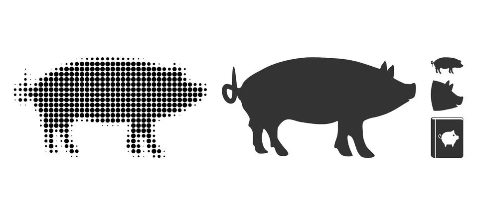 Pig Halftone and Solid Icon Stock Illustration