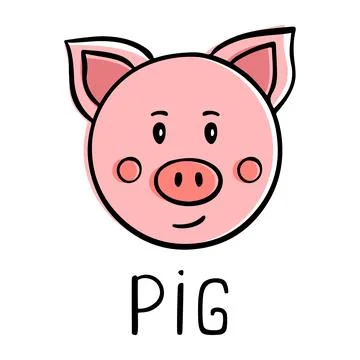 Pig head and face in doodle style. Animal vector color icon Stock Illustration