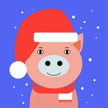 Pig head in Christmas hat Stock Illustration