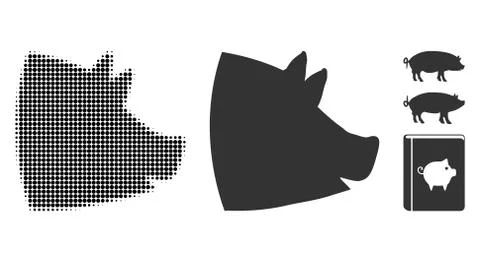 Pig Head Halftone and Solid Icon Stock Illustration