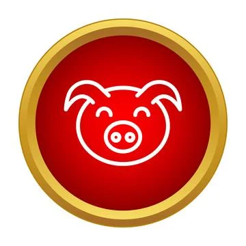 Pig head icon in a red circle with gold frame Stock Illustration