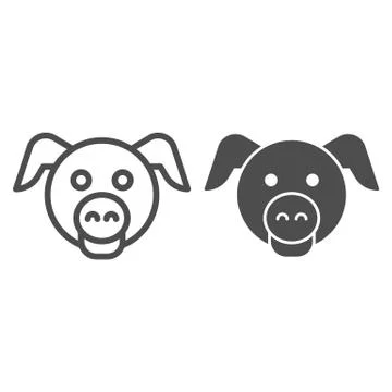 Pig head line and solid icon. Minimal pig face symbol, domestic farm hog Stock Illustration