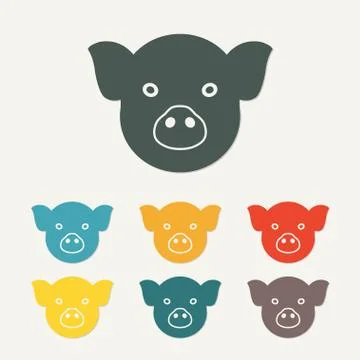 Pig head or face icon. Agriculture and farming concept. Colorful vector illustra Stock Illustration
