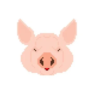 Pig head pixel art. pixelated piggy. 8bit illustration Stock Illustration