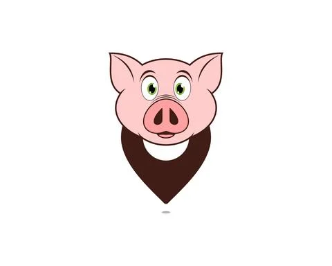 Pig head on the point location logo Stock Illustration