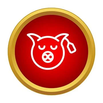 Pig head with tag icon on red button Stock Illustration