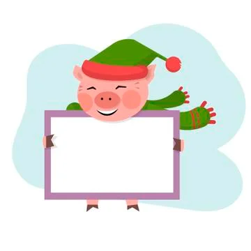 Pig hold the board with copy space, Stock Illustration
