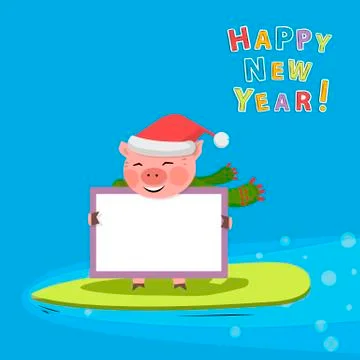 Pig hold the board with copy space,empty blank,banner Stock Illustration