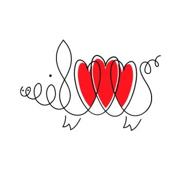 Pig icon. Pig in a linear image with three hearts. Zodiac Sign for Year of Pi Stock Illustration