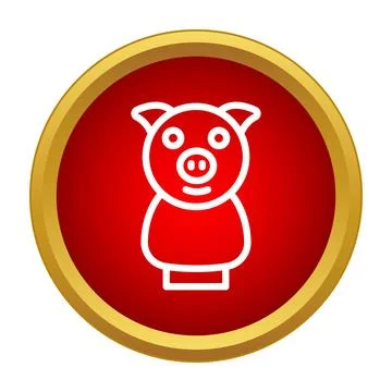 Pig icon in red circle button for financial applications Stock Illustration