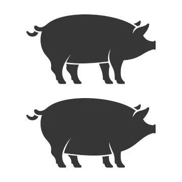 Pig Icon Set. Two Fat Pork. Vector Stock Illustration