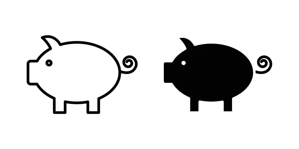 Pig icon vector concepts, line and silhouette style Stock Illustration