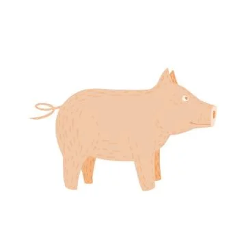 Pig isolated on white background. Funny cartoon character pink color in doodl Stock Illustration