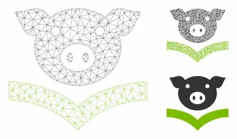 Pig Knowledge Vector Mesh Network Model and Triangle Mosaic Icon Stock Illustration