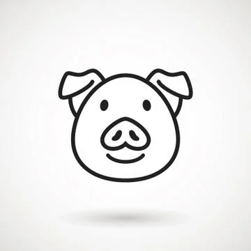 Pig line icon. logo Piglet face with smile in outline style. Icon of Cartoon  Stock Illustration