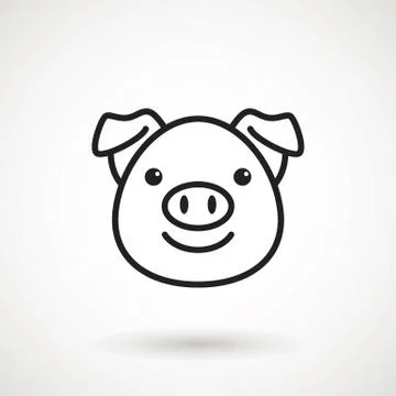 Pig line icon. logo Piglet face with smile in outline style. Icon of Cartoon  Stock Illustration