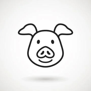 Pig line icon. logo Piglet face with smile in outline style. Icon of Cartoon  Stock Illustration