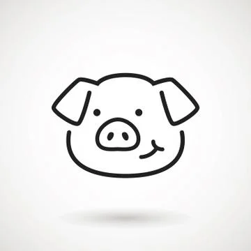 Pig line icon. logo Piglet face with smile in outline style. Icon of Cartoon  Stock Illustration