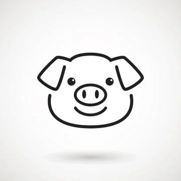 Pig line icon. logo Piglet face with smile in outline style. Icon of Cartoon  Stock Illustration