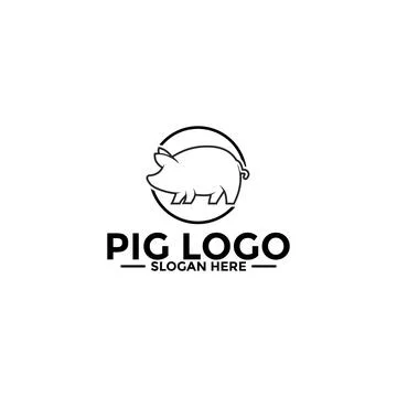 Pig logo icon design template vector,Pork Pig line art logo design Stock Illustration