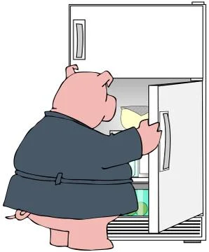 Pig looking in a refrigerator Illustrazione stock