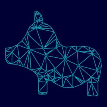 Pig low poly triangulation triangulated polygonal electric cyan blue vibrant  Stock Illustration
